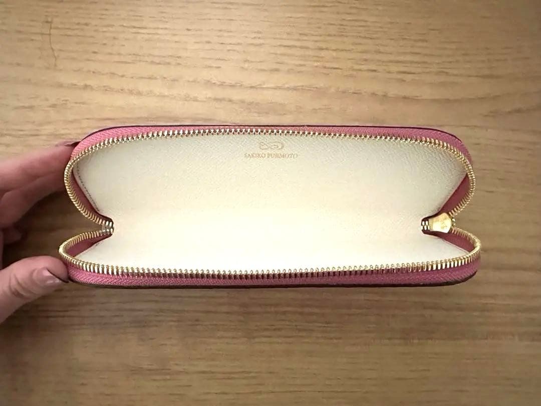 藤本さきこ　クロコダイルペンケース【オールドピンク×アイボリー】