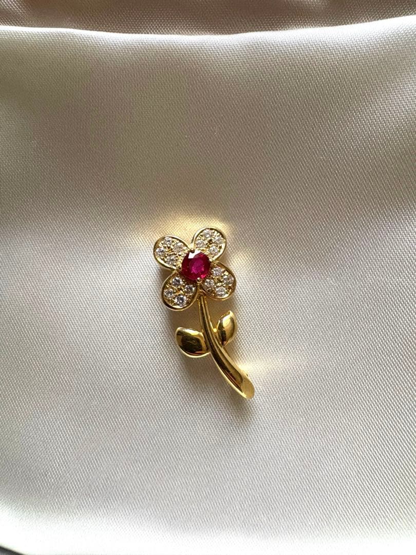 K18 ブローチ ダイヤ ルビー ガーネット ピンクダイヤモンド