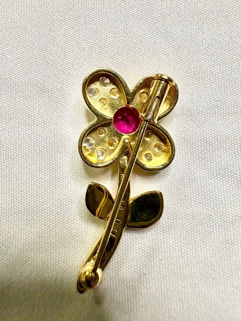 K18 ブローチ ダイヤ ルビー ガーネット ピンクダイヤモンド