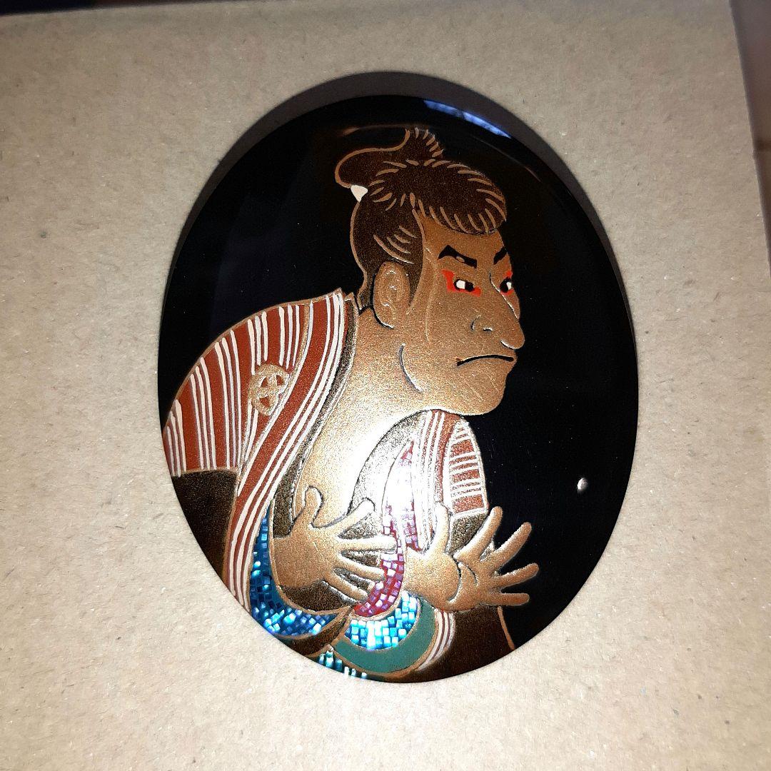 本鼈甲　螺鈿蒔絵　東州斎写楽役者絵　川光作　ブローチ&ネックレス2WAY