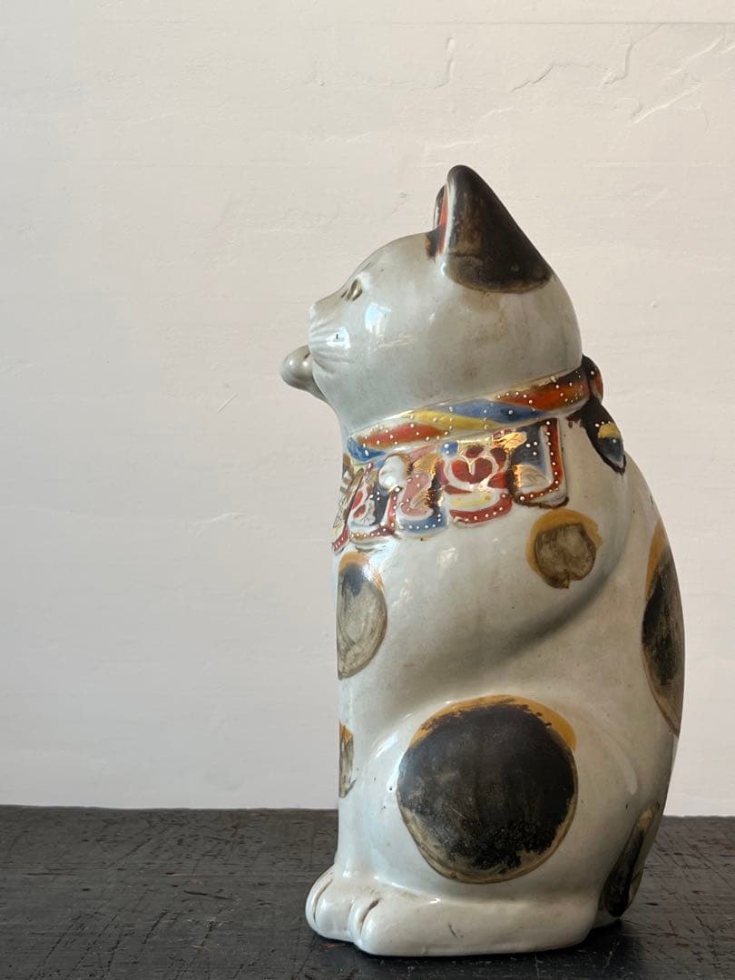 古伊万里 色絵金彩 招き猫 ／ H.285cm 幕末〜明治期 】九谷焼 縁起物