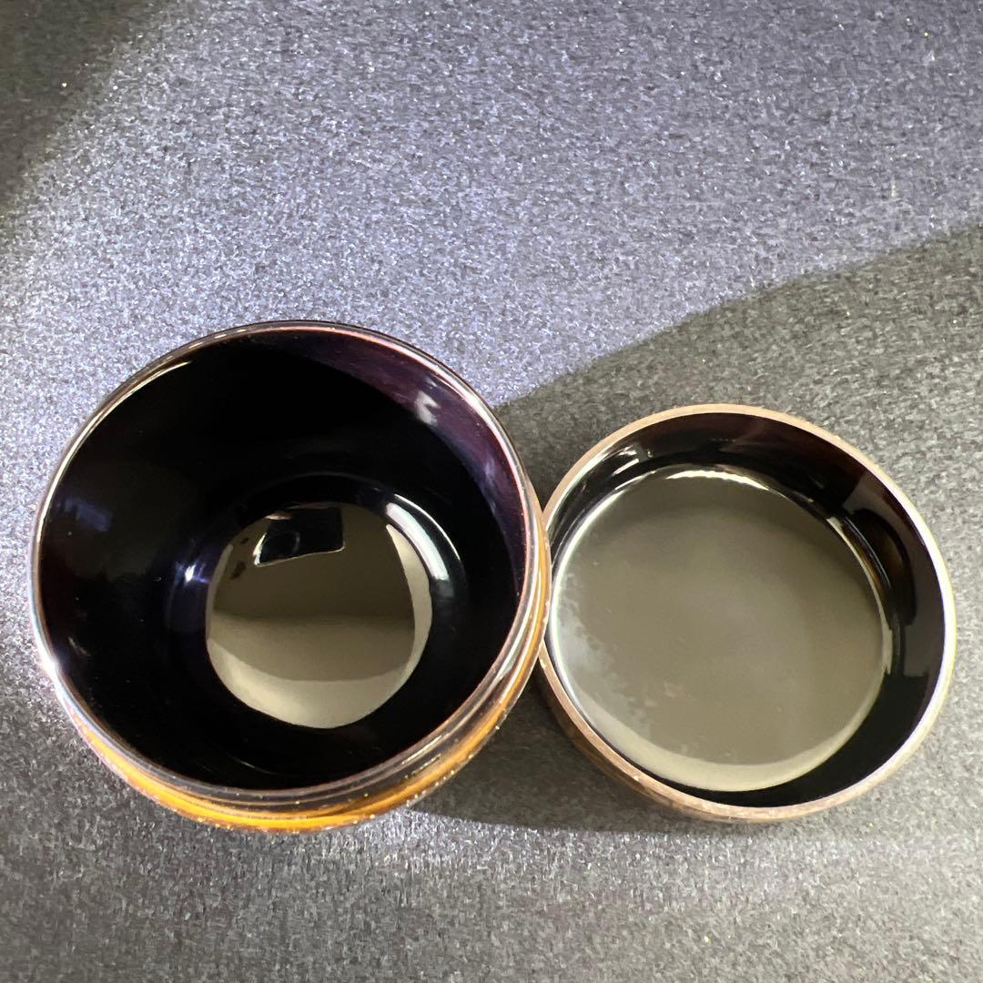 輪島塗　山下春甫造　梨地四君子蒔絵中棗　共箱　高さ約7㎝　東Y8-0106☆2F