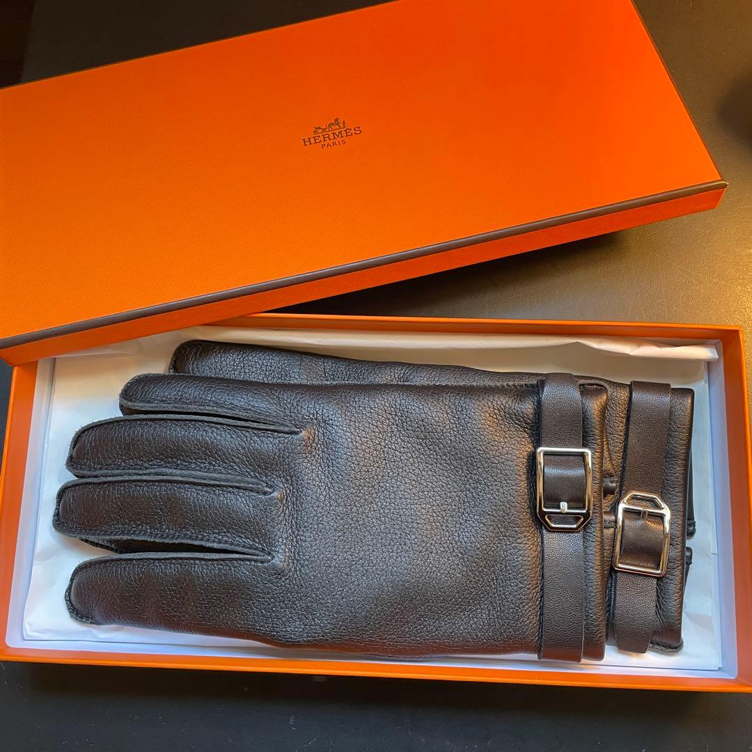 未使用 HERMES 鹿革 レザー手袋 カシミア裏地 ディアスキン サイズ8
