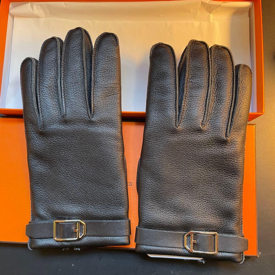 未使用 HERMES 鹿革 レザー手袋 カシミア裏地 ディアスキン サイズ8