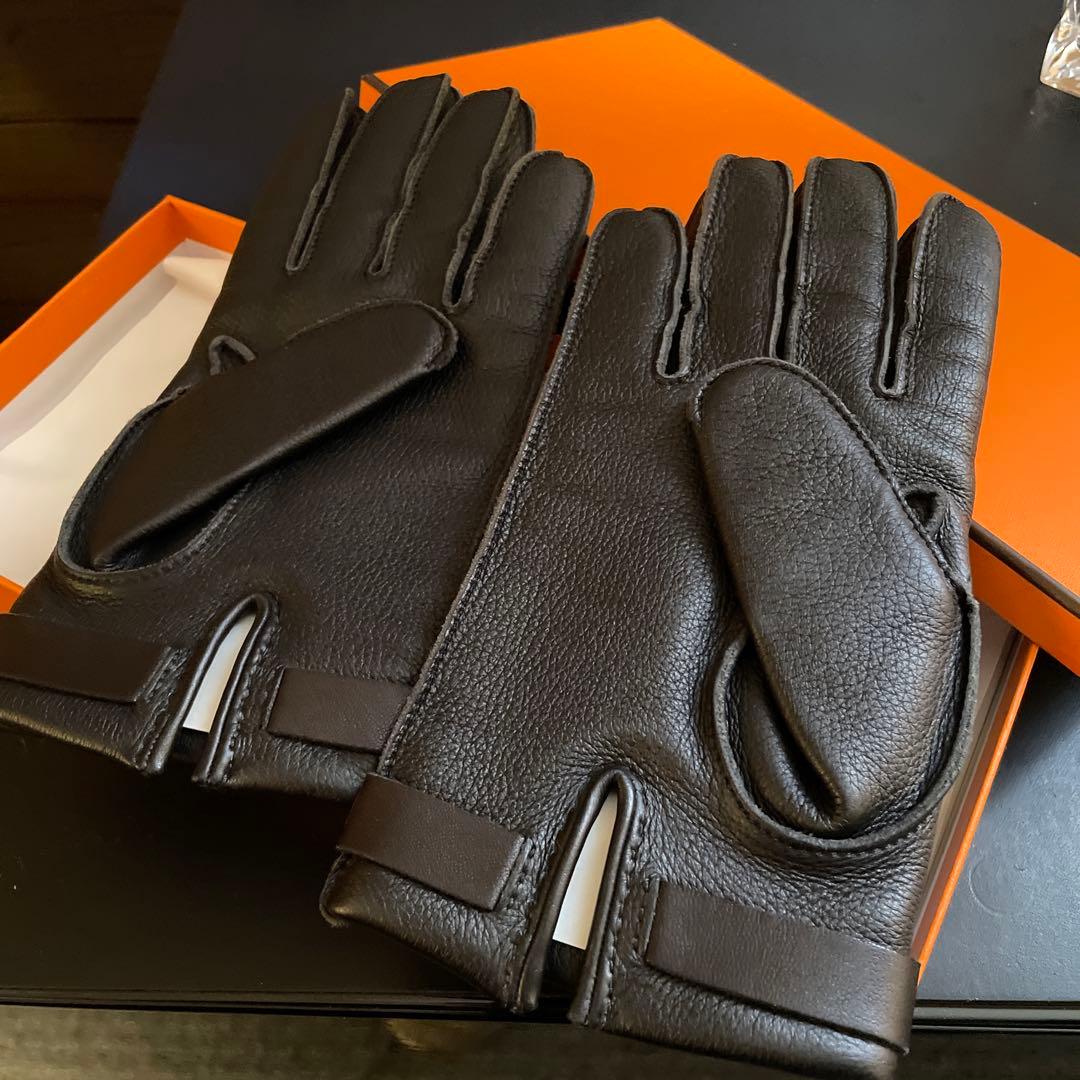 未使用 HERMES 鹿革 レザー手袋 カシミア裏地 ディアスキン サイズ8