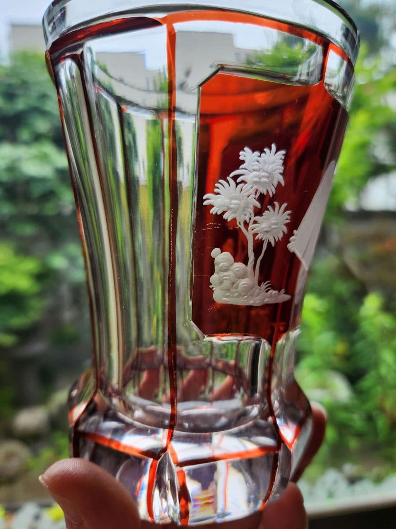 モーゼル　ガラス工芸品　ゴブレット　花瓶　クリスタル　赤