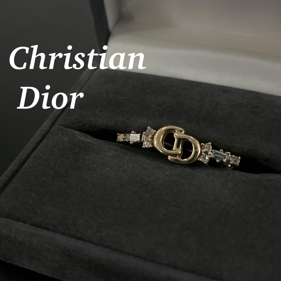 クリスチャンディオール　ピンブローチ　ラインストーン　CDロゴ　ゴールド　刻印