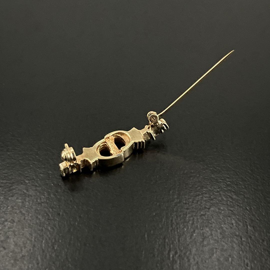 クリスチャンディオール　ピンブローチ　ラインストーン　CDロゴ　ゴールド　刻印