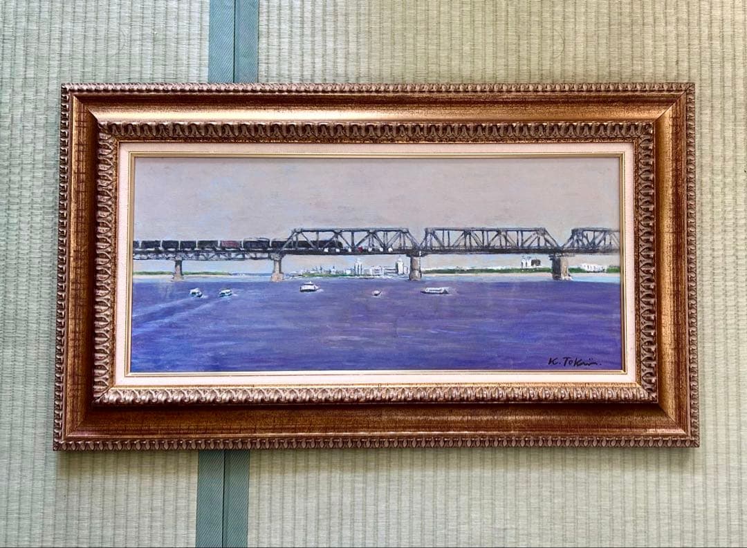 洋画家　時井桂子　油彩画　松花江　肉筆　額装