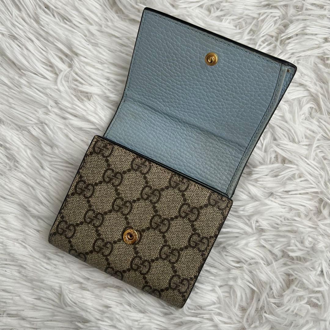 美品✨ グッチ プチマーモント ggスプリーム バイカラー 二つ折り財布 ブルー