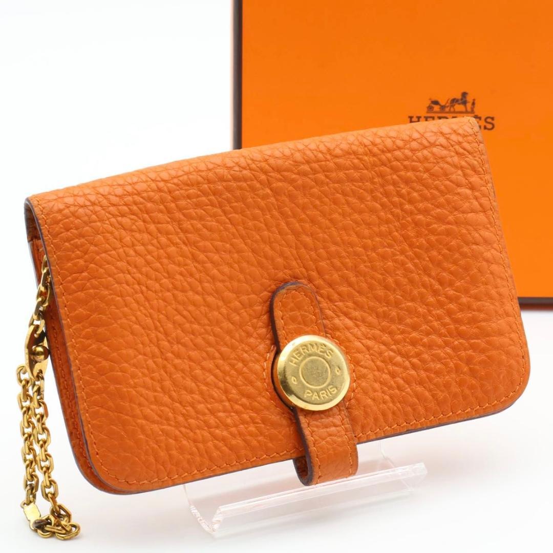 【極美品】HERMES ドゴン　ケース　オレンジ　小銭入れ