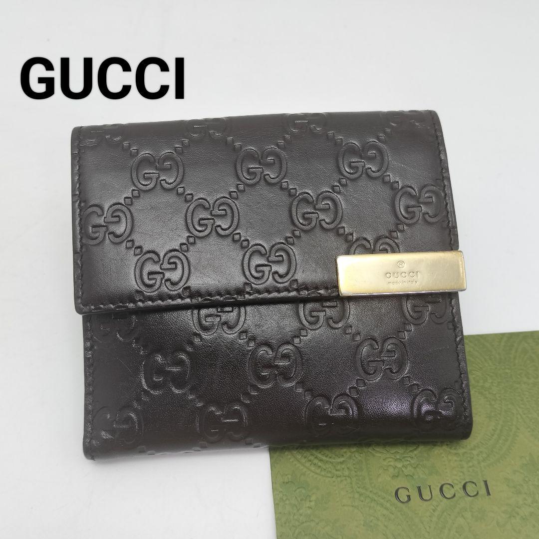 極美品✨グッチ　折り財布　シマレザー　ダークブラウン　GG柄