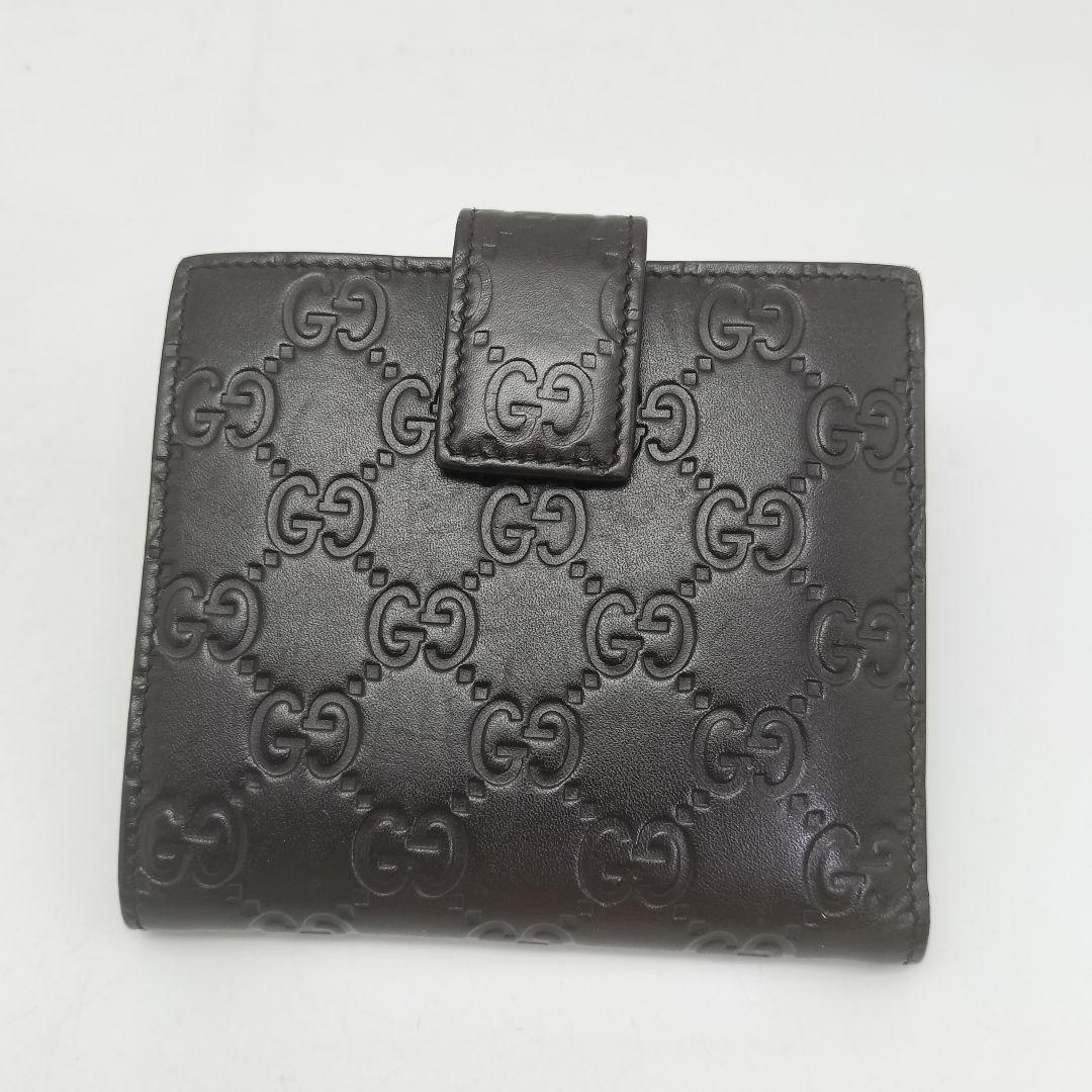 極美品✨グッチ　折り財布　シマレザー　ダークブラウン　GG柄