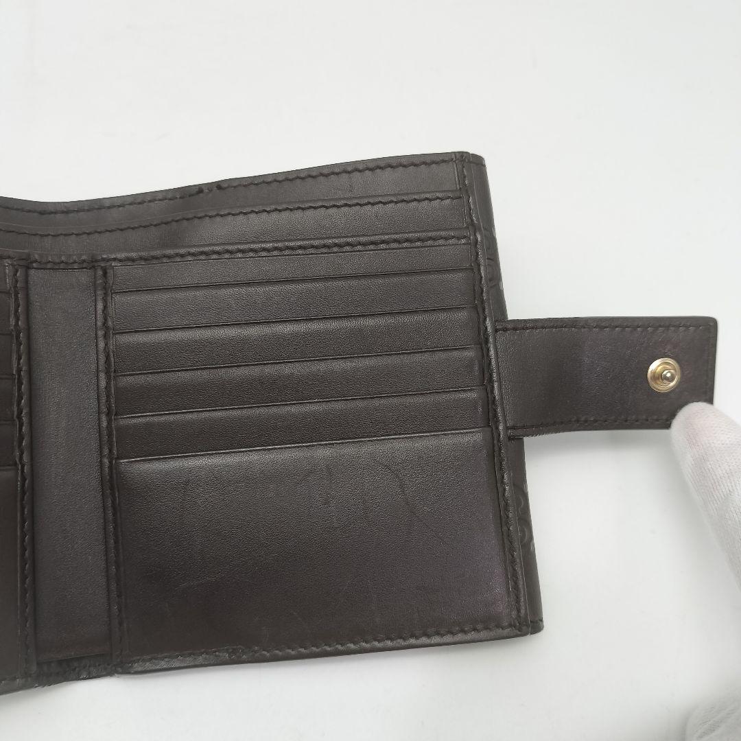 極美品✨グッチ　折り財布　シマレザー　ダークブラウン　GG柄