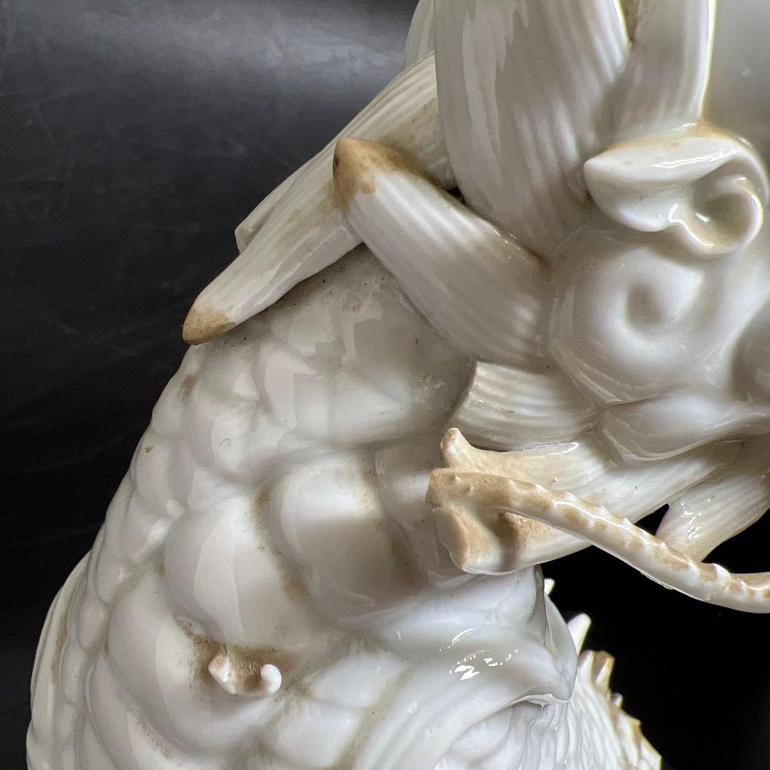 中国清時代　白磁キリン唐木台付　高さ約35㎝　東Y7-1211☆2Fトヒオ