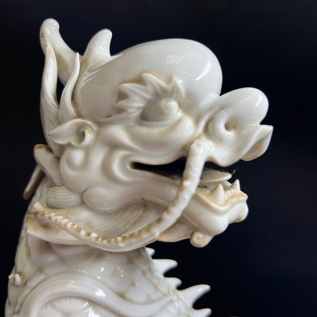 中国清時代　白磁キリン唐木台付　高さ約35㎝　東Y7-1211☆2Fトヒオ