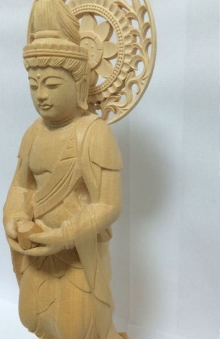 新品　桧木 観音勢至 27cm 仏像木彫り