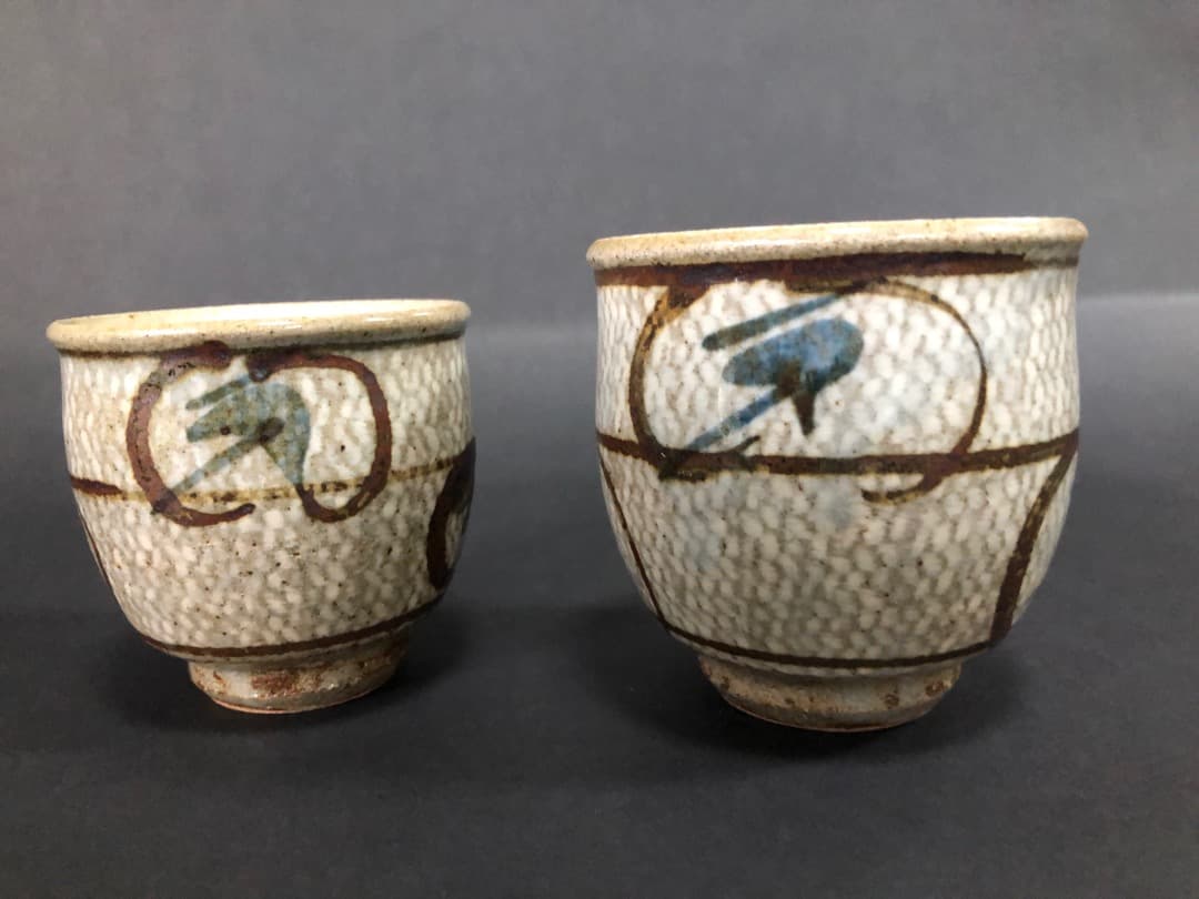 人間国宝　島岡達三　益子焼　象嵌夫婦湯呑　汲出　茶道具　美品