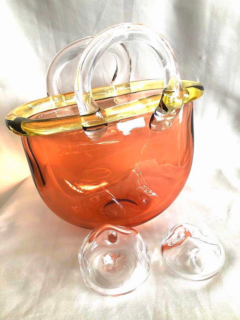 吹きガラス・花かご型花瓶&ペーパーウエイト