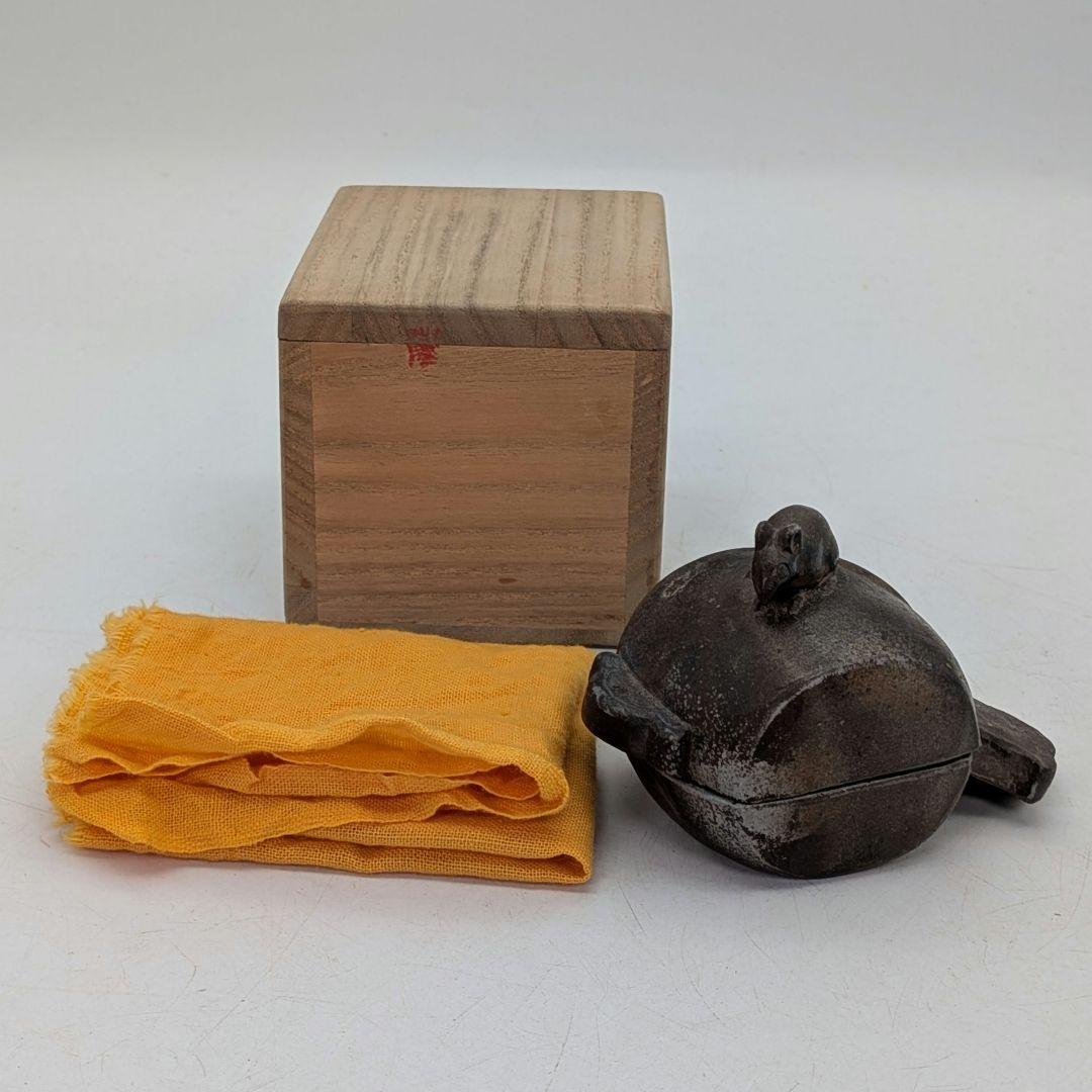 金重利陶苑 備前焼 子香合 合箱合布 抹茶道具 香道具 香盒 干支香合 金彩緋襷