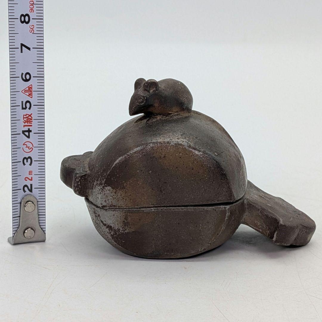 金重利陶苑 備前焼 子香合 合箱合布 抹茶道具 香道具 香盒 干支香合 金彩緋襷