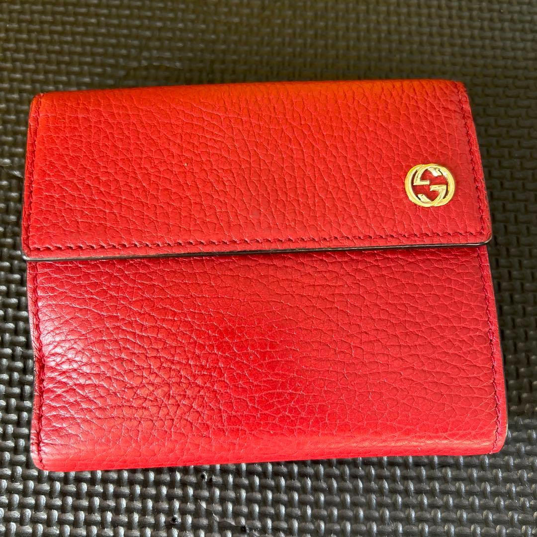 GUCCI レザー 二つ折り財布 レッド