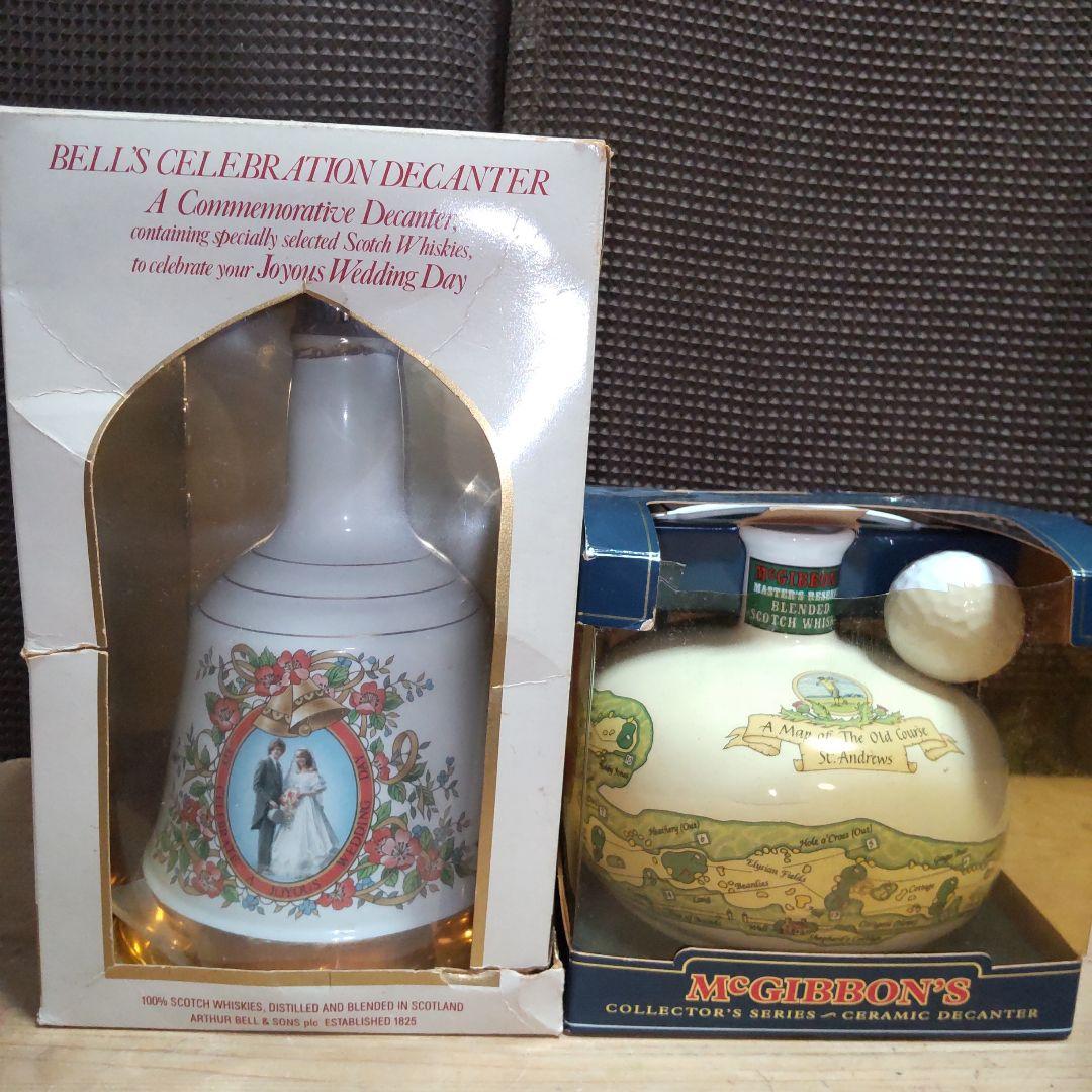マックギボンズ(ゴルフコース)＆ベルズ(結婚記念)　スコッチウイスキー古酒　陶器