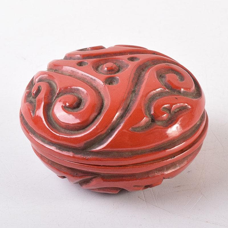 中国　堆朱　倶利雕　香合　時代箱付　M　R8563