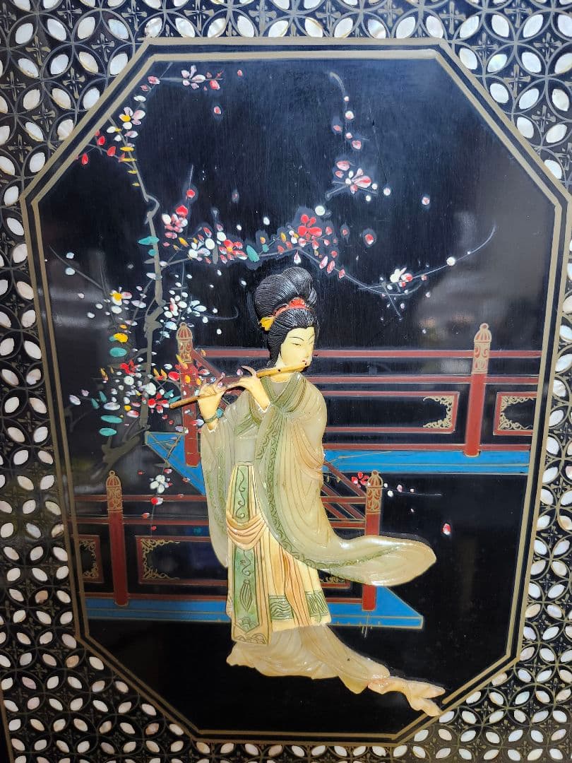 アジアン家具 パネル 屏風 玉石、貝嵌細工 大型