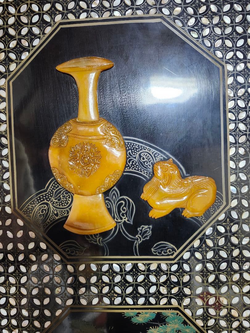 アジアン家具 パネル 屏風 玉石、貝嵌細工 大型