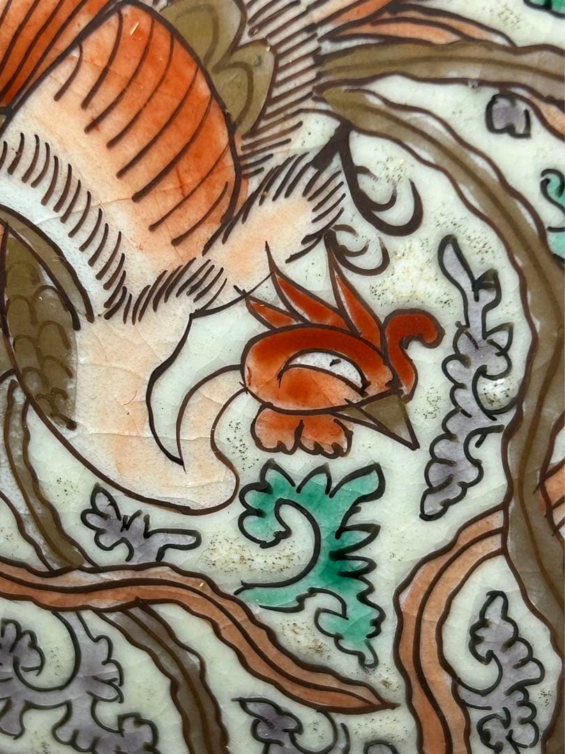 古家蔵出 骨董品 太明成化年製 大皿 鳳 菊 大皿 飾り皿 約47cm