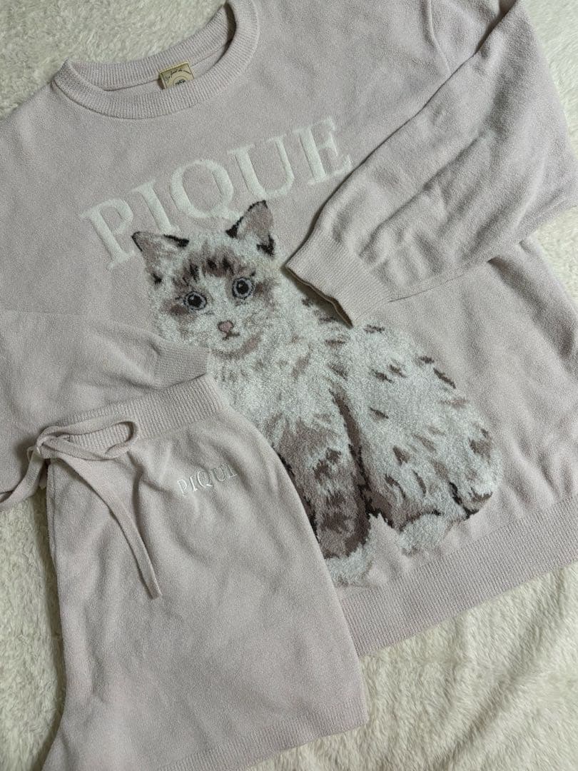 上下セット！CAT ジャガードプルオーバー、ショートパンツ （PNK）