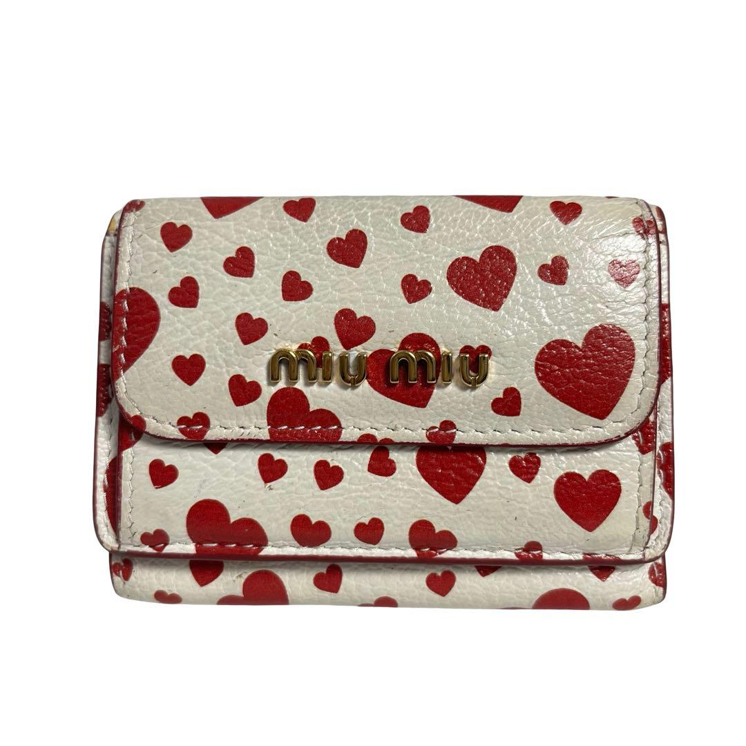 希少カラー✨ミュウミュウ 三つ折り財布 マドラス ハート 総柄 バイカラー