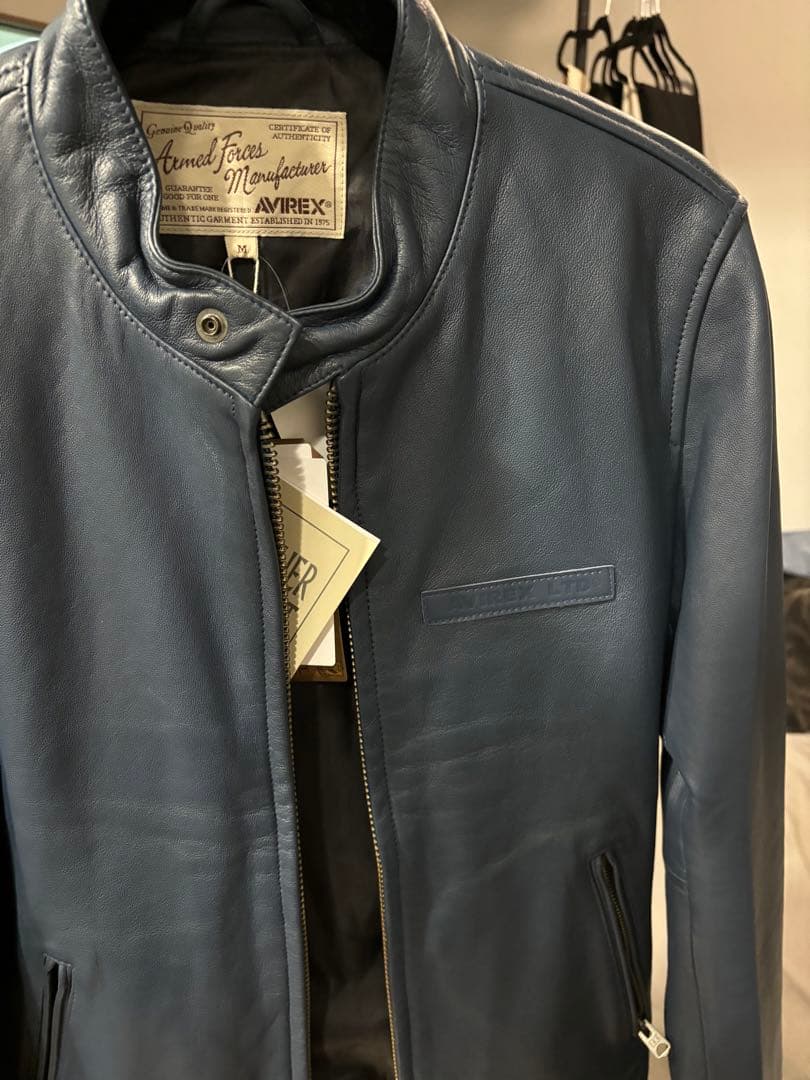 AVIREX レザー シングルライダースジャケットネイビー新品