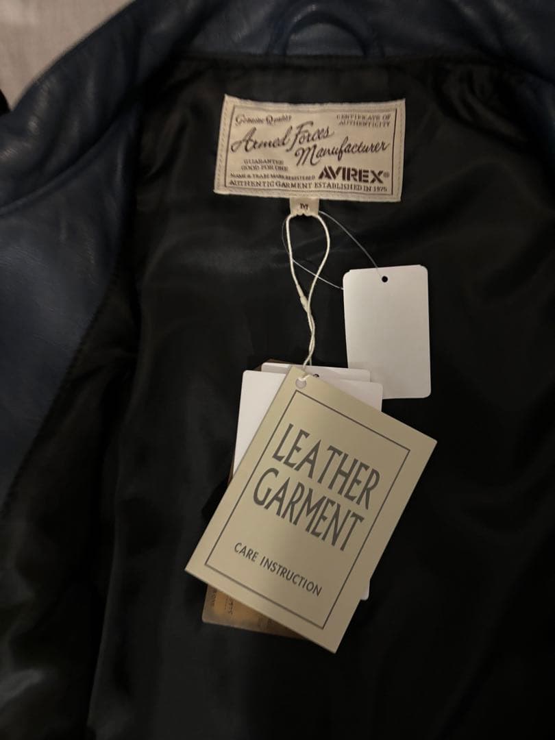 AVIREX レザー シングルライダースジャケットネイビー新品