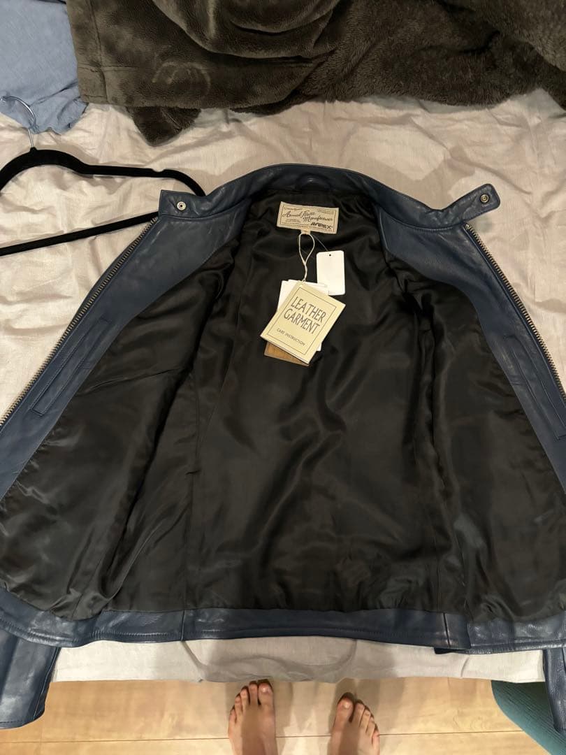 AVIREX レザー シングルライダースジャケットネイビー新品