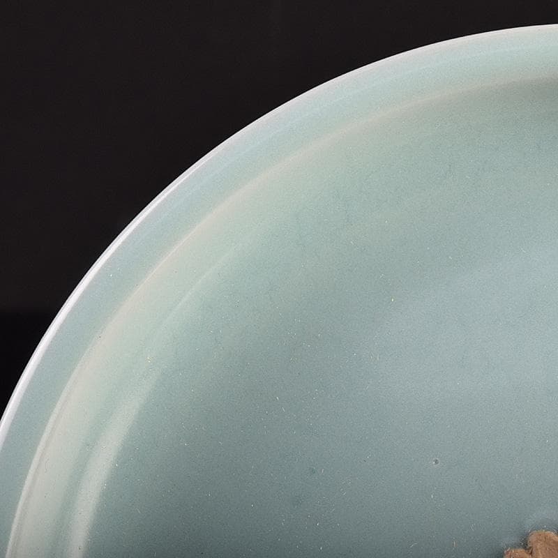 鍋島焼　鍋島青磁　花刻　盤　皿　時代箱付　M　R8806