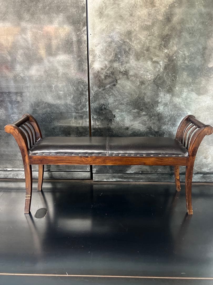 KRN　アンティーク　木製スラットバックスツール