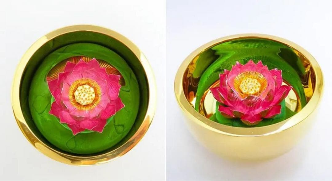 美品✨光則 純銀製仏花　蓮飾り（ピンク）1.7号　仏具　おりん　純金仕立て