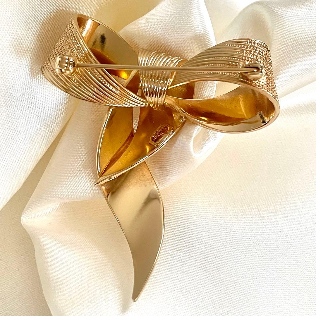 Christian Dior ブローチ　リボン　ゴールド　大ぶり　ビンテージ