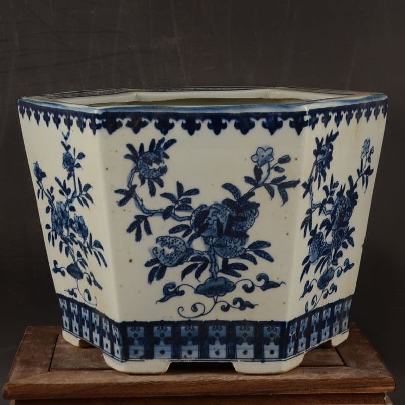 サバの実紋の六方鉢盆栽 工芸品 美術品 置物