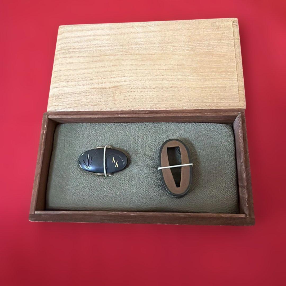 刀剣美術　江戸期　無銘　銅地金象嵌芦雁図縁頭