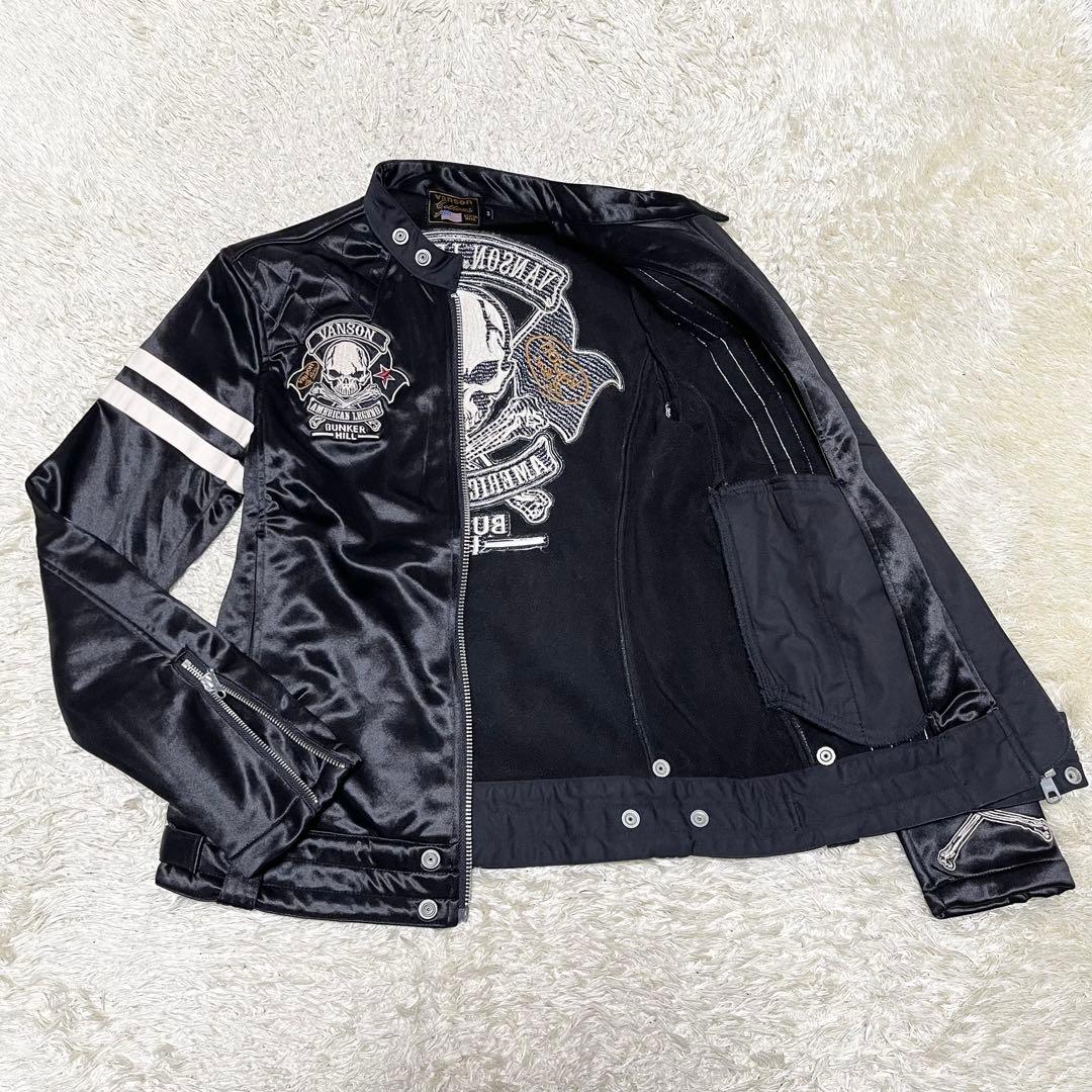 【極美品】vanson シングル　ライダース　スカル　髑髏　ワッペン　黒　S