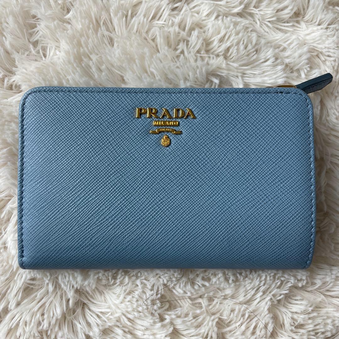 ★PRADA★正規品　二つ折り財布 バイカラーブルー