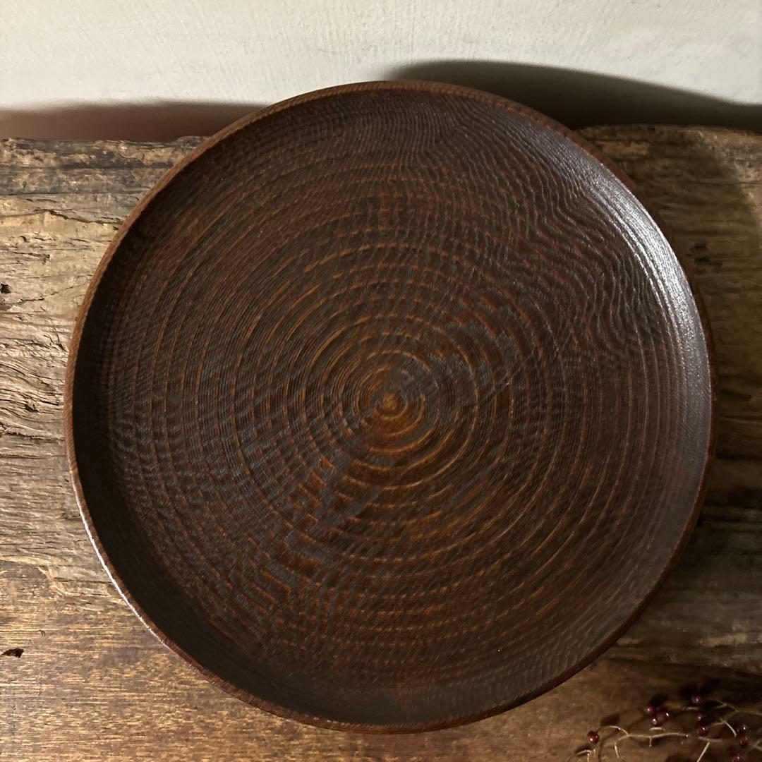 千筋 独楽文 木地盆　⑧丸盆　栗盆　アンティーク　 茶懐石　古美術　酒器検:李朝