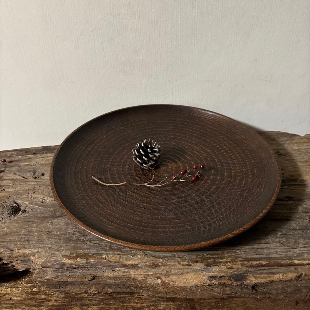 千筋 独楽文 木地盆　⑧丸盆　栗盆　アンティーク　 茶懐石　古美術　酒器検:李朝