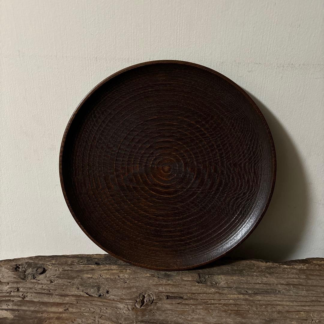 千筋 独楽文 木地盆　⑧丸盆　栗盆　アンティーク　 茶懐石　古美術　酒器検:李朝