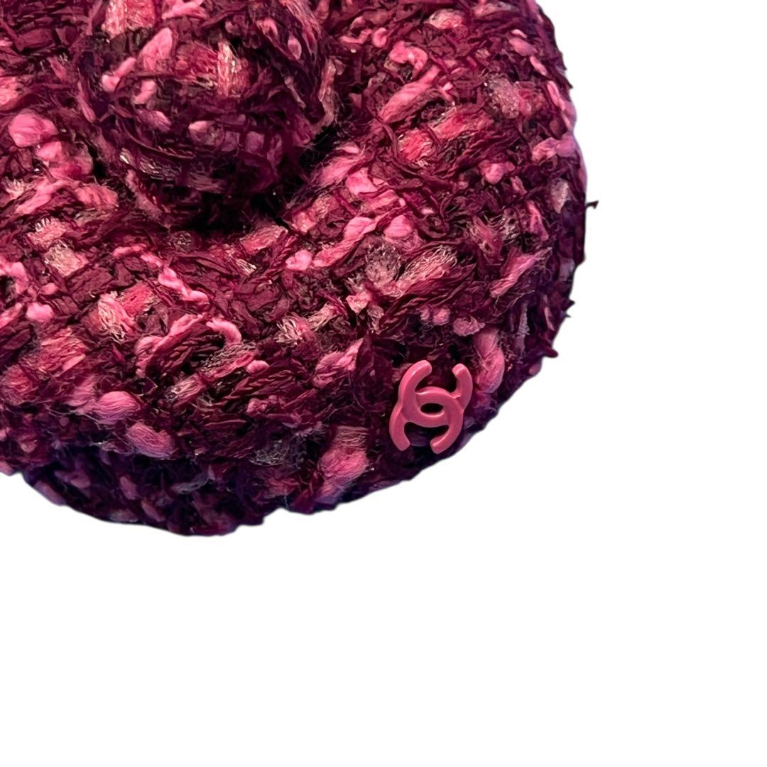 CHANELシャネル ミックスツイード ブローチ ピンク ワインレッド