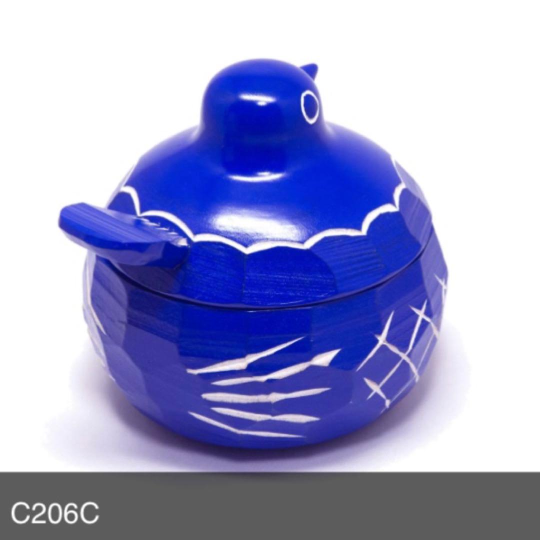 鳩のボンボン入れ（青）カバ材 小物入れ