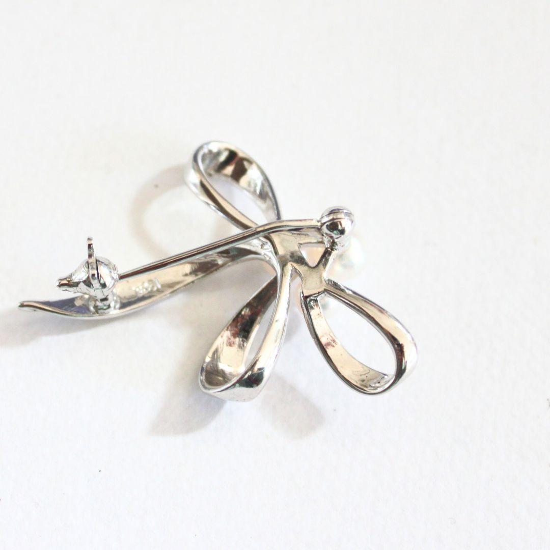【美品】MIKIMOTO ミキモト パールリボン ブローチ